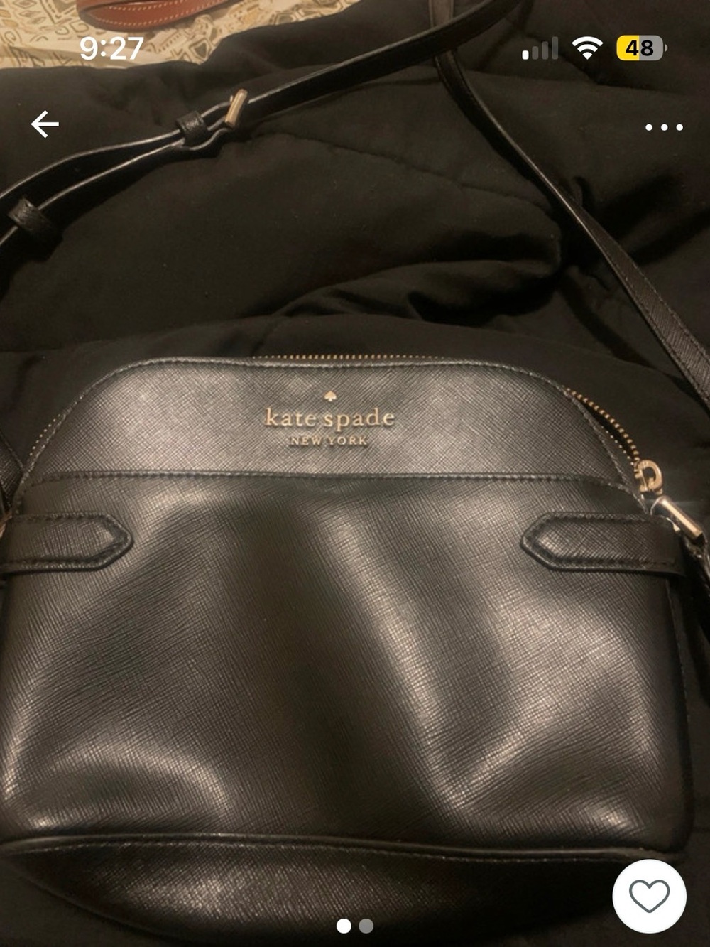 kate spade black saffiano crossbody bag with gold logo